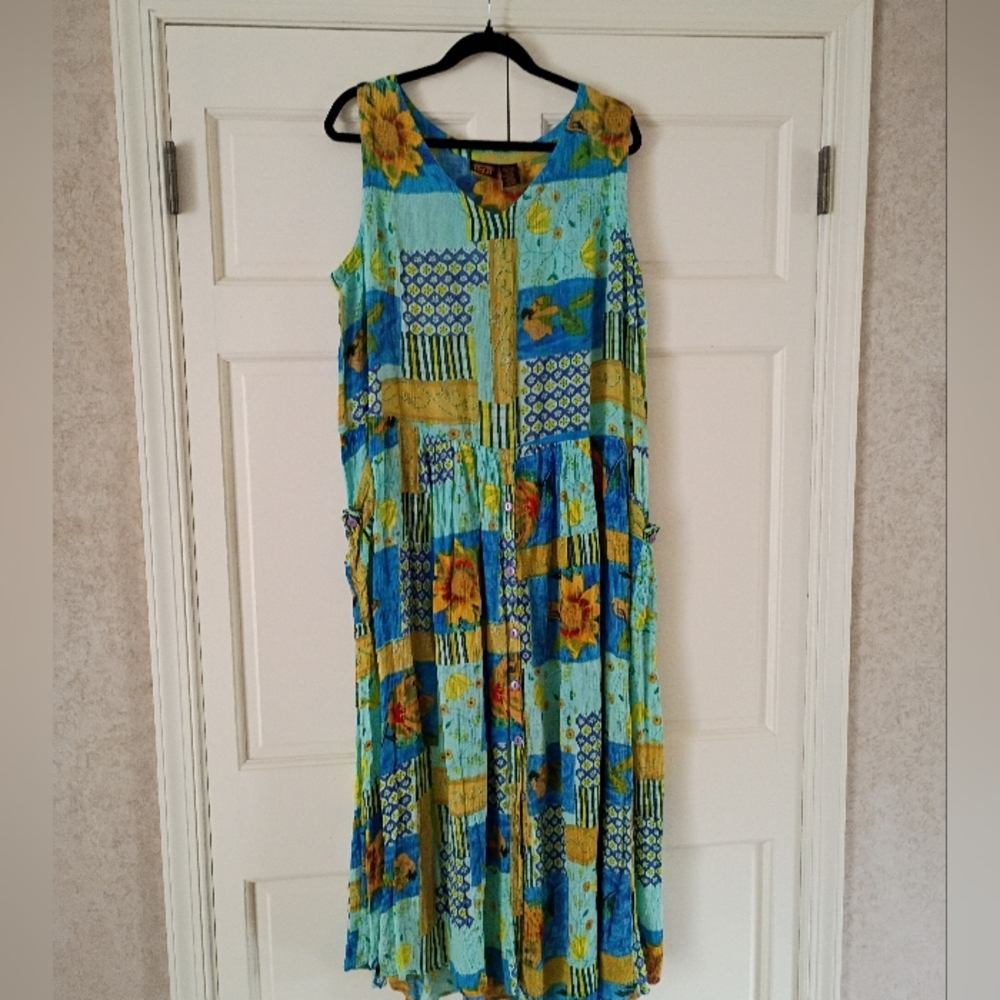 Colorful Boho Flowy Gauze Maxi Oversize Dress.Pit To Pit 23" - Picture 3 of 7